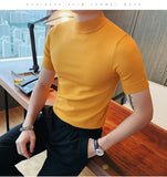 Bonsir Plus Size 4XL-M Autumn Men Half Turtleneck Short Sleeved Knitted Sweater Men Slim Elastic Solid Casual Pullovers Streetwear
