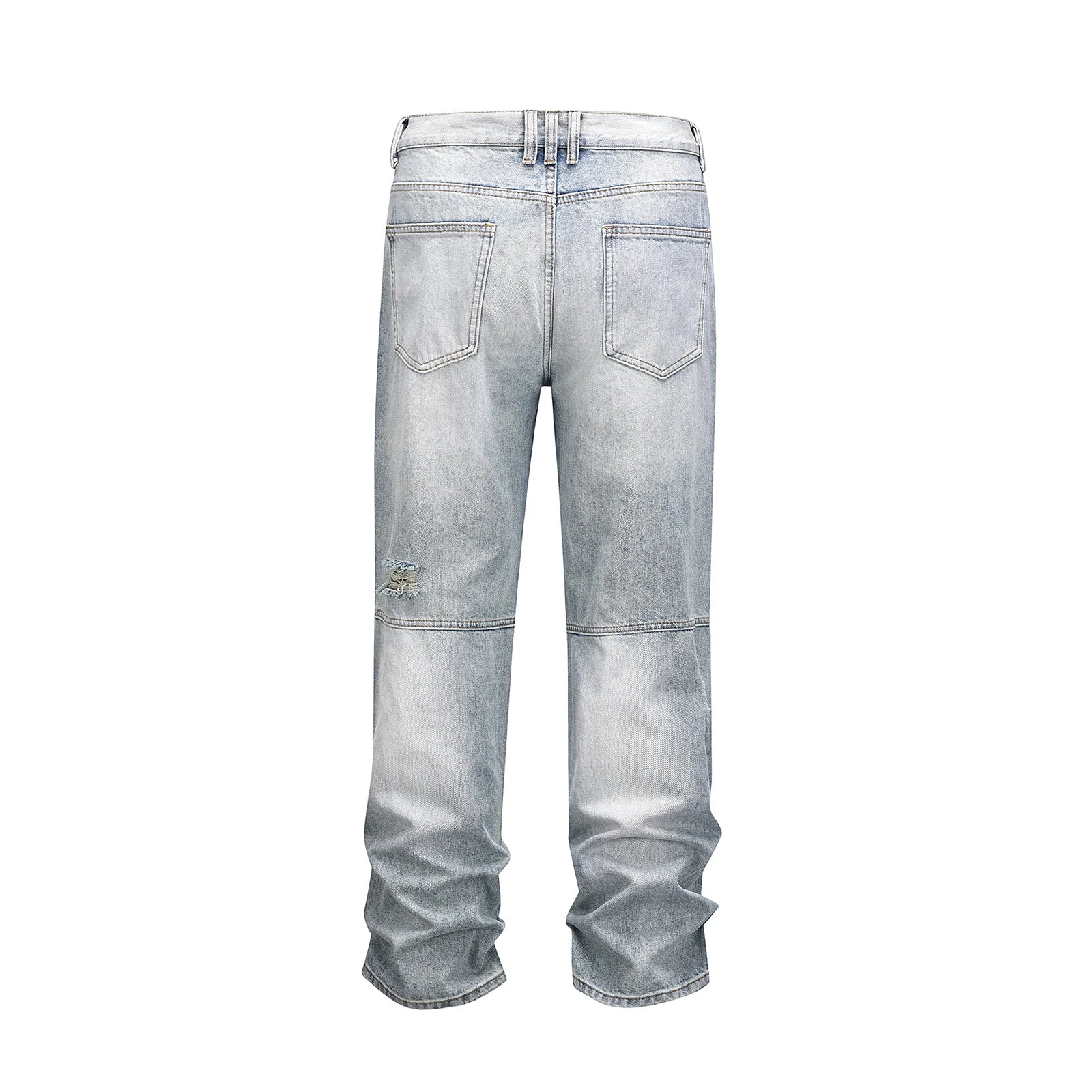 Bonsir Streetwear Ripped Damaged Washed Blue Baggy Denim Pants for Men Straight Distressed Casual Jeans Oversized Cargo Trousers