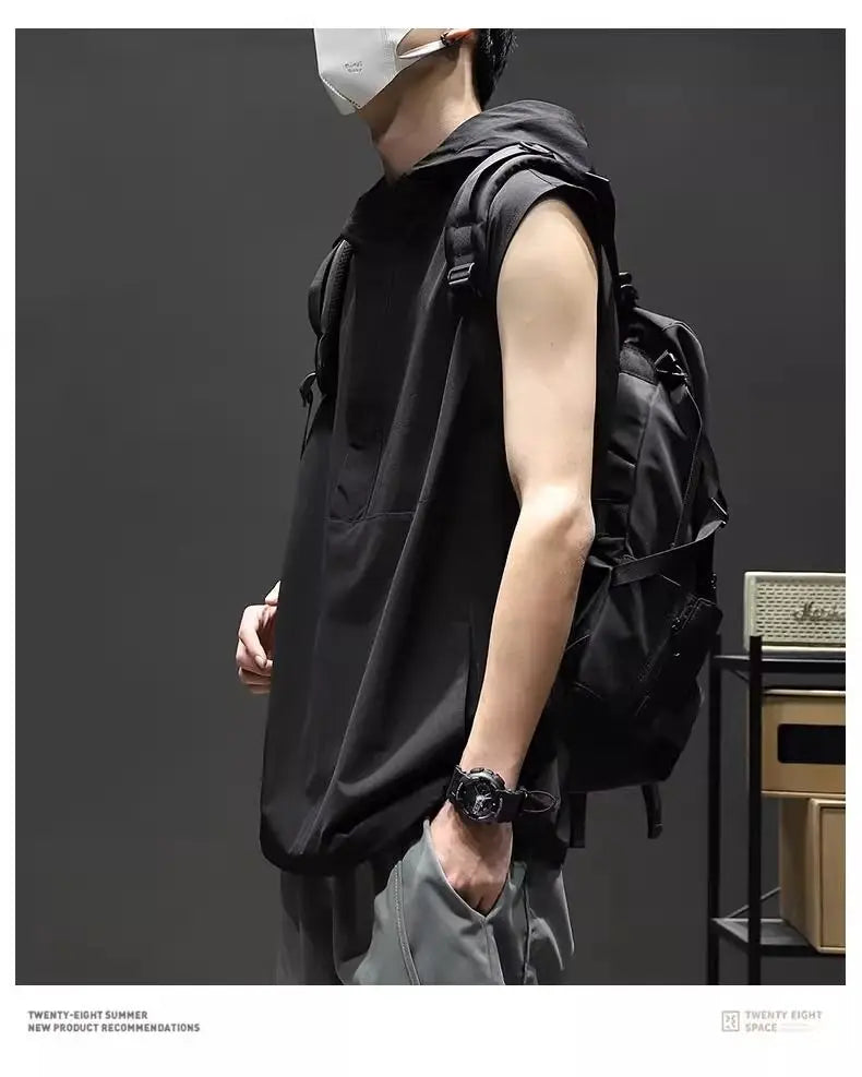 Bonsir Summer Casual Pullover Shirt Tess Vest Men's Loose Sleeveless Hooded Cool Boy Versatile Sports Tops Solid Undershirt