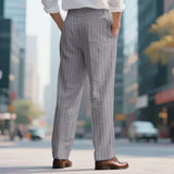 BONSIR  -  New American Style Business Striped Men Suit Pants Light Luxury Leisure Linen Straight Pants Urban Fashion High Quality Trousers