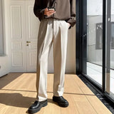 BONSIR  -  New Men Straight Pants Fashion Korean Loose Suit Trousers Casual Draped Baggy White Wide Pant Male Streetwear