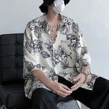 Bonsir Mens Shirts Floral Print Casual Shirts Summer Trend Streetwear Versatile Youth Breathable Five-Point Sleeve Tops Men'S Clothing