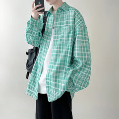 Bonsir 4 Colors Plaid Men Blouses Harajuku Checked Shirts Men High Quality Autumn New Oversize Streetwear Retro Men's Handsome Shirt