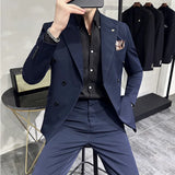 Bonsir 7XL-S (Blazer + Trousers)  Fashion Double Breasted Slim Fit Men's Suit Italian Style Luxury Wedding Social Dress 2 Piece Set