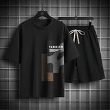 BONSIR  -  Summer Men's T-Shirt and Shorts Sets Casual Letter Print Two Piece Sets Mens O Neck Sports Tracksuit Fashion High Street Suits