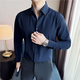 Bonsir High Quality V-Neck Shirt Men Autumn New Long Sleeve Business Slim Fit Solid Shirt Formal Wear Casual Social Tuxedo Men Clothing