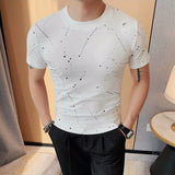 Bonsir Summer New High Quality Print Short Sleeve T-shirt Fashion Men Slim Fit Round Neck Casual Business Tee Top Streetwear 4XL-M