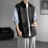 BONSIR  -  Summer Short Sleeved Shirt Men Oversized Society Mens Black Dress Shirt Korean Loose Casual White Shirt Mens Striped Shirts