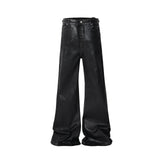 Bonsir Streetwear Black Wax Leather Strecth Jeans for Men Ropa Hombre Baggy Y2k Flare Pants Oversized Straight Denim Trousers