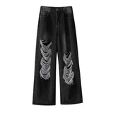 Bonsir Mens Clothing 2024 American Street Loose Trend Contrast Color Ripped Jeans Retro Distressed Straight Fashionable Casual Trousers