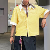BONSIR  -  Men Shirt Summer Striped Patchwork Lapel Short Sleeve Men Clothing Streetwear Autumn 2025 Loose Korean Style Male Shirts