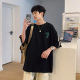 BONSIR  -  Number 7 Print Cotton T Shirt Men Oversized T Shirt Summer Short Sleeve Tee Shirts Ins Tops Streetwear Versatile Couple Clothes