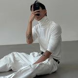 Bonsir Mens Casual Slim Shirt 2024 Spring New Genderless Fashion Shaping Solid Color High Collar Harajuku Bottoming T-Shirt Unisex