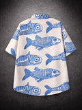 Bonsir Oversized Loose Men Shirt American Style Summer Fried Street Fashion Small Fish Print New Personalized Mens Casual Shirts