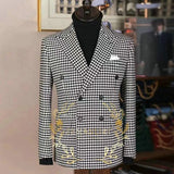Bonsir Double Breasted Houndstooth Blazer for Men Peaked Lapel Custom Made Wedding Suit Jacket Male Fashion Coat