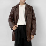 Bonsir Men Pu Leather Jacket Grunge Motorcycle Casual Pu Jacket Spring Streetwear Youth Campus Jacket Men'S Clothing Old Money New