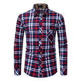 BONSIR  -  Autumn Mens Shirts Quality Dress Shirts Long Sleeve Slim Fit Solid Plaid Business Formal Blue Shirt Male Social Clothing