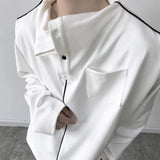 Bonsir Mens Sweatshirt Y2k Line Contrast Color Shoulder Pad Tshirt Autumn Streetwear Fashion Personality Long-Sleeve Top Men'S Clothing