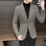 Bonsir Coats Plaid Dress Jacket for Men Single Breasted Clothing Spring Clothes Models Korean Style New Man Business Suits and Blazers