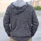 Bonsir Men Knitted Hoodies Sweater Long Sleeve Plaid Pockets Pullover Drawstring Solid Thick Clothing Casual Sweatshirts Streetwear