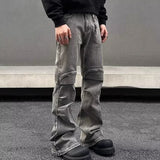 Bonsir Y2K Streetwear Vintage Grey Pleated Flare Jeans Pants For Men Designer Clothes Old Harajuku Luxury Goth Long Trousers