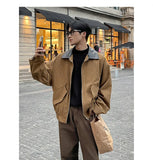 BONSIR  -  Autumn New Fashion Men's Loose Color-coded Casual Trendy Turn-down Collar Long Sleeve Zipper Jacket Male Coat Clothes Tops