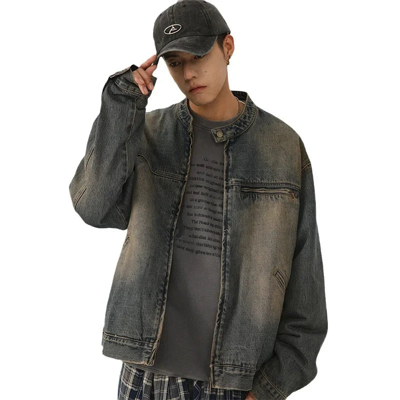 Bonsir Small niche retro washed vintage denim jacket men's spring autumn clothing new loose casual jacket for men's top