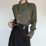 BONSIR  -  Spring New Men's Long Sleeve Solid Color Shirt Elegant Retro High-End Fashion Loose Neckline Design Irregular Men's Tops