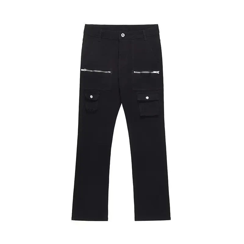 Bonsir Y2K Fashion Zipper Black Flared Jeans Cargo Pants For Men Designer Clothes Straight Solid Casual Long Trousers