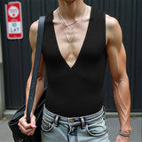 BONSIR  -  Men Tank Tops Knitted Deep V Neck Sleeveless Male Vests Summer Streetwear 2025 Solid Color Sexy Fashion Men Clothing