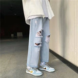 BONSIR  -  Spring Summer New Y2K Hole Fashion Straight Pants Man High Street Thin Style Personality Cowboy Cotton Ankle Length Pants
