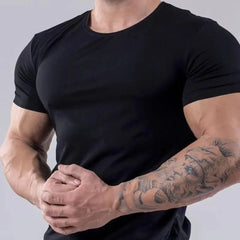 Bonsir Gym Tops Muscle Elastic Short-Sleeved Mens 2024 Summer Solid Color Sports T-Shirt Fitness Sweat-Absorbent Round Neck T-Shirt