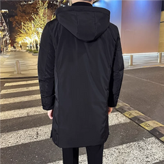 Bonsir Winter New Mid-Length Down Coats High Quality Fashion Men Solid Color Thicken Thermal Overcoat Korean Outdoor Hooded Windbreaker