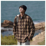 BONSIR  -  American retro plaid shirt men's autumn and winter thickened and fleece warm, trendy loose and casual long-sleeved shirt jacket
