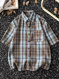 BONSIR  -  Checkered short sleeved shirt for men's summer new trend brand trendy casual loose versatile shirt top jacket