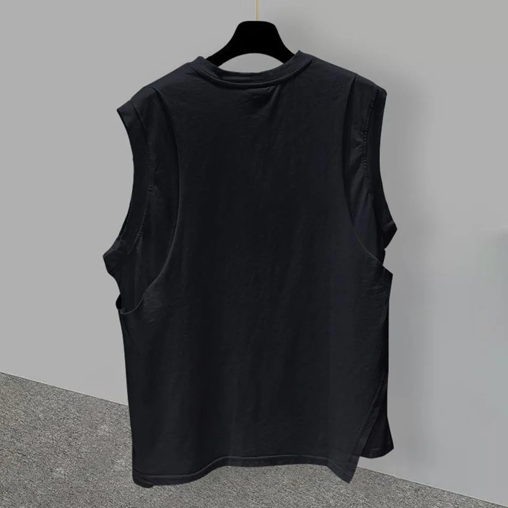 Bonsir Fake Two-Piece Ripped Sleeveless T-Shirt For Men 2024 Summer New Large Size Sports Fitness Gym Casual Loose Waistcoat Vest