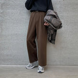 BONSIR  -  Winter Thick Woolen Pants Men Warm Fashion Cotton Black/Brown Suit Pants Men Loose Straight Pants Mens Casual Trousers S-2XL