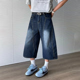 BONSIR  -  Mens Cropped Trousers Embroidered Deconstructed Casual Denim Shorts Streetwear Fashion Versatile Shorts Men'S Clothing 2025 New