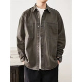 BONSIR  -  Solid Color Loose Casual Work Shirt for Men, Long Sleeve Jacket for Spring and Autumn, Breathable.M-3XL