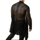 Bonsir Mens Hollow Perspective Sexy Shirt Streetwear Trend Personality Outerwear Vacation Cardigan Long Sleeve Shirt Men'S Clothing