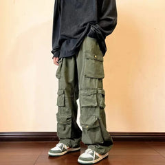 Bonsir Y2k  Hip-hop Cargo Pants Multi-pockets Tooling Pant Harajuku Men's Vintage Loose Wide Leg Pants Streetwear Casual Trousers