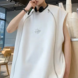 Bonsir Mens Vest Double Zipper Y2k Tank Top Autumn Streetwear Casual Personality Versatile Niche Sleeveless T-Shirt Men'S Clothing