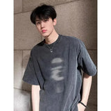 Bonsir Summer new street trend men and women washed personalized printed round neck short sleeved couple loose retro casual T-shirt top
