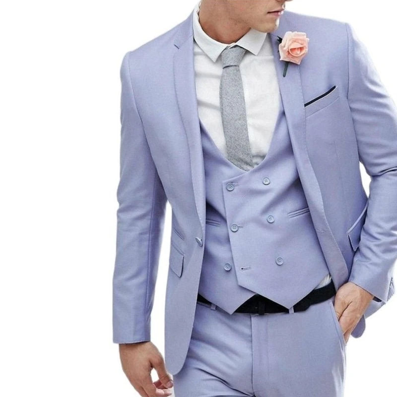 Bonsir Men Suit 3 Pieces Business Leisure Flat Collar Single Row Two Button Groom Best Man Wedding Banquet Tuxedo Jacket Vest Pants