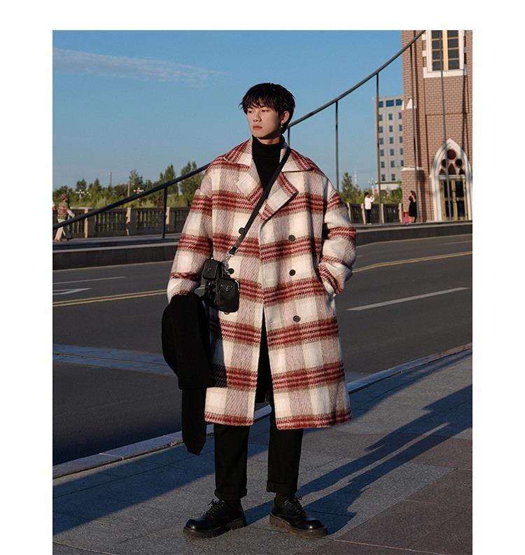 Bonsir New Arrival Winter Jacket Fashion Plaid Woolen Overcoat Men's Casual Wool Blends Trench Coat Men Cashmere Jackets Y66