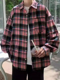 BONSIR  -  American Men's Spring and Autumn Plaid Shirts, Handsome and High-End Long-Sleeved Shirts, Trendy and Versatile Loose Tops