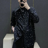 Bonsir Mens Shirts Night Sky Print Shirts Summer Streetwear Light Breathable Campus Performance Long Sleeve Tops Men'S Clothing