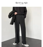 BONSIR  -  Men's Straight Baggy Casual Pants Korean Slit Personality Suit Trousers Fashion Formal Business Male Streetwear Gray Khaki Black