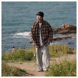 BONSIR  -  American retro plaid shirt men's autumn and winter thickened and fleece warm, trendy loose and casual long-sleeved shirt jacket