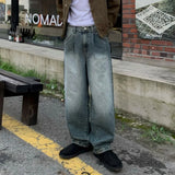 BONSIR  -  Spring New Fashion Vintage Blue Straight Loose Wide Leg Jean Trousers Men's Casual Trendy Gradient Color Korean Style Jeans Pant